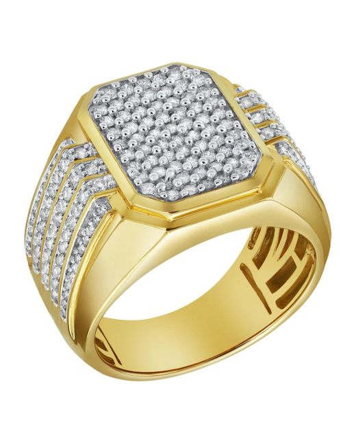 LuvMyJewelry Metallic Hexwall Natural Certified Diamond 1.3 Cttw Round Cut 14k Gold Statement Ring for men