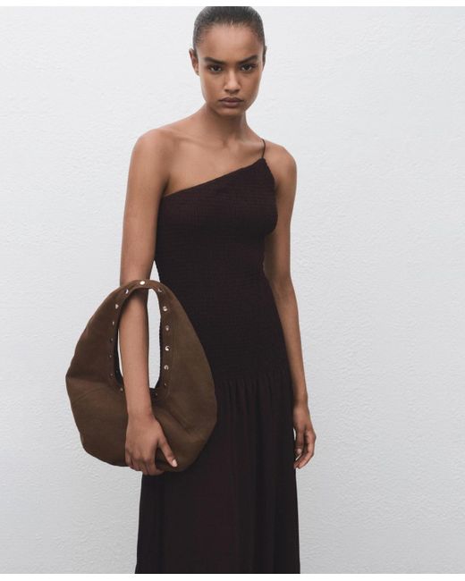 Mango White Gathered Body Asymmetrical Dress