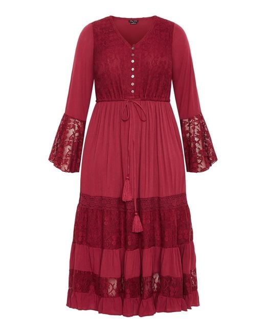 City Chic Red Tisha Lace Maxi Dress