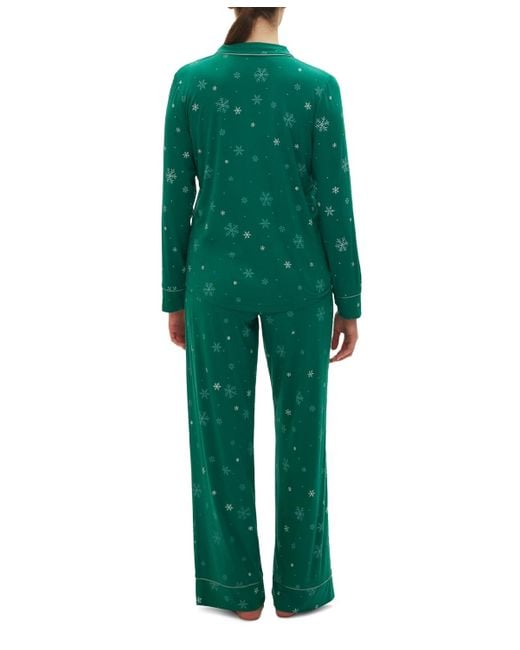 Gap Green 2-pc. Notched-collar Long-sleeve Pajamas Set