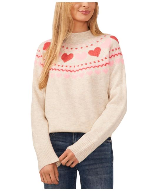 Cece Heart Fair Isle Funnel Neck Sweater | Lyst