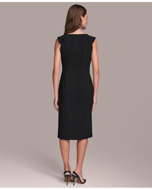 Donna Karan Black Asymmetric Neckline Pleat-waist Sheath Dress