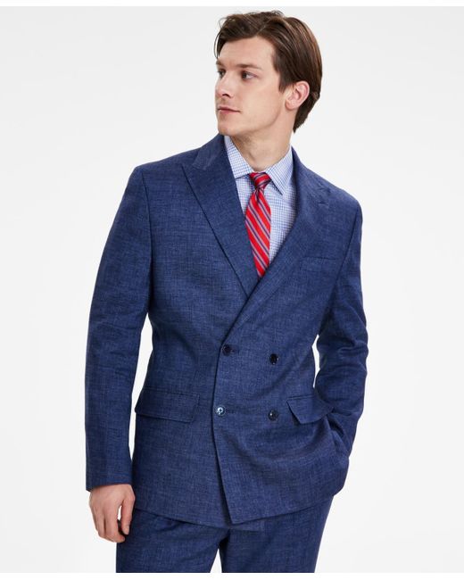 Tommy Hilfiger Blue Modern-fit Double-breasted Suit Jacket for men