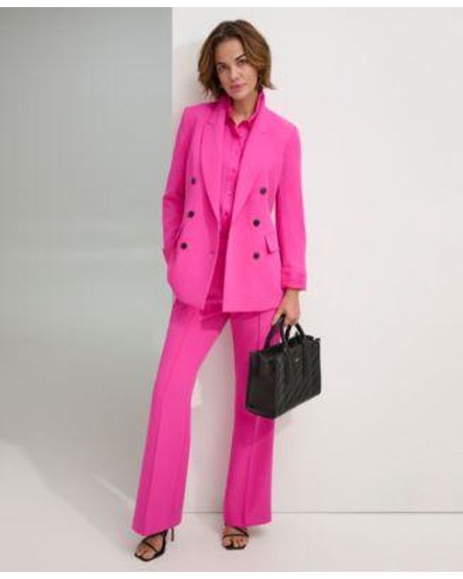 DKNY Pink Double Breasted Jacket Sleeveless Shirt Flare Leg Pants