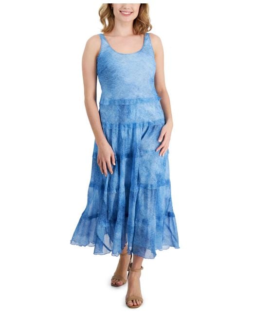 Jones New York Blue Petite Sleeveless Multi-tier Dress