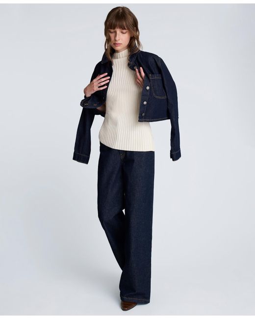 Kenneth Cole White Asymmetric Rib Mock Neck Sweater