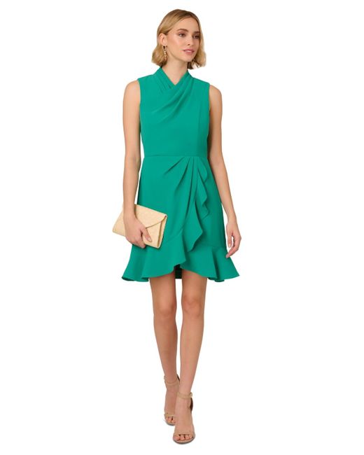 Adrianna Papell Green Sleeveless Chiffon Dress