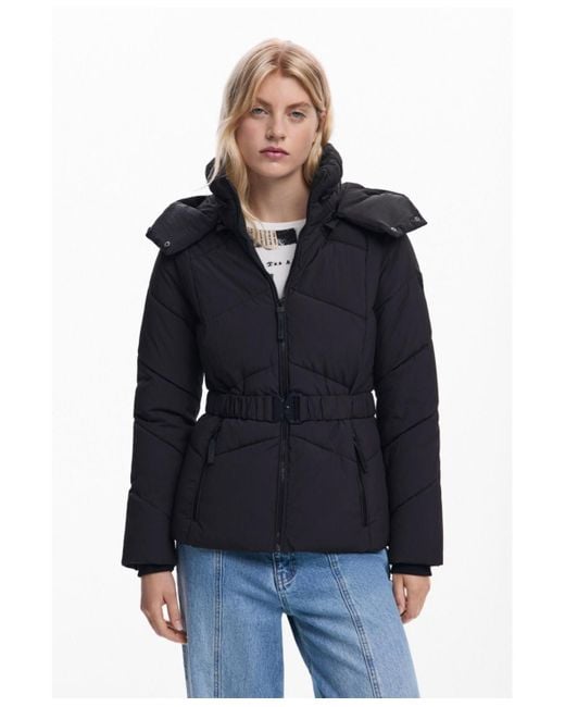 Desigual Blue Belted Padded Jacket