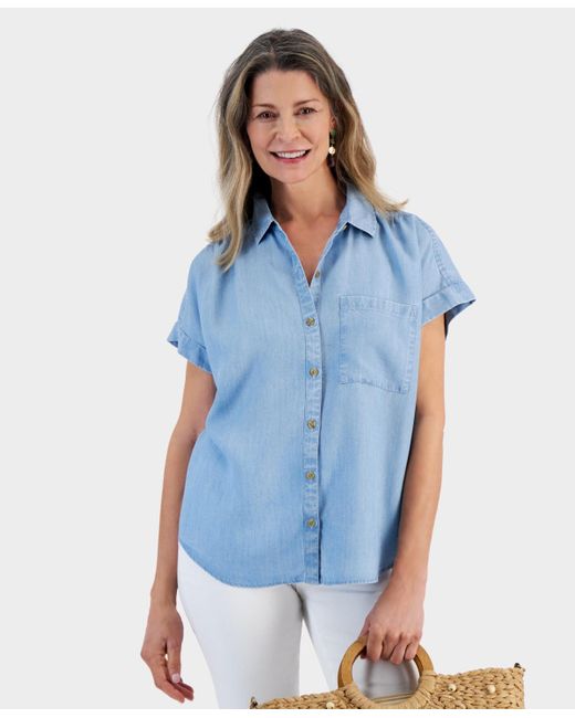 Style & Co. Blue Chambray Short-sleeve Button-down Shirt
