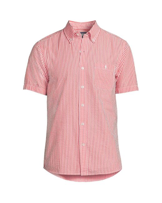 Lands' End Pink Traditional Fit Short Sleeve Seersucker Shirt for men