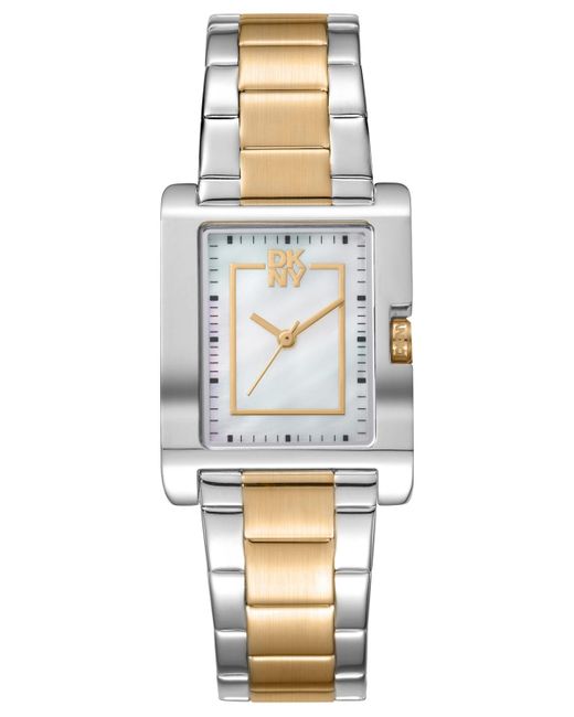 DKNY Metallic Westside Midi White Mop Dial Gold Two-tone Stainless Steel Bracelet Watch 25.5x33mm