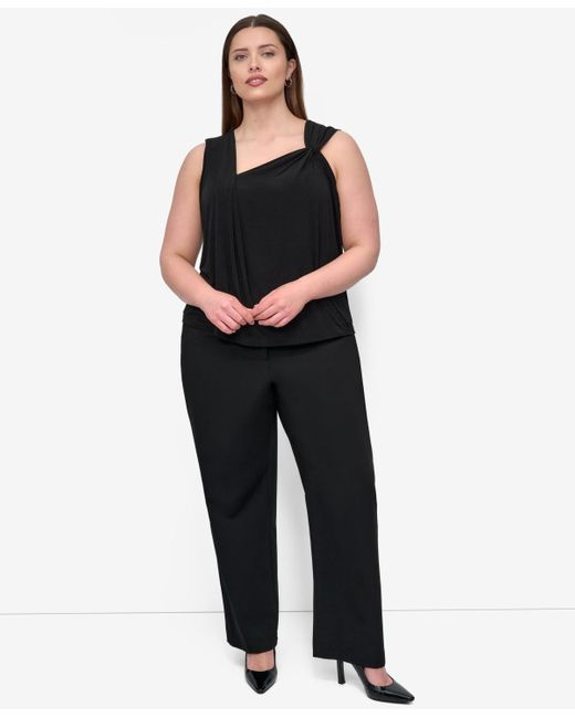 DKNY Black Plus Size Asymmetric Sleeveless Knit Top