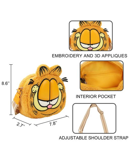 Garfield Metallic 3d Character Plush Crossbody Bag
