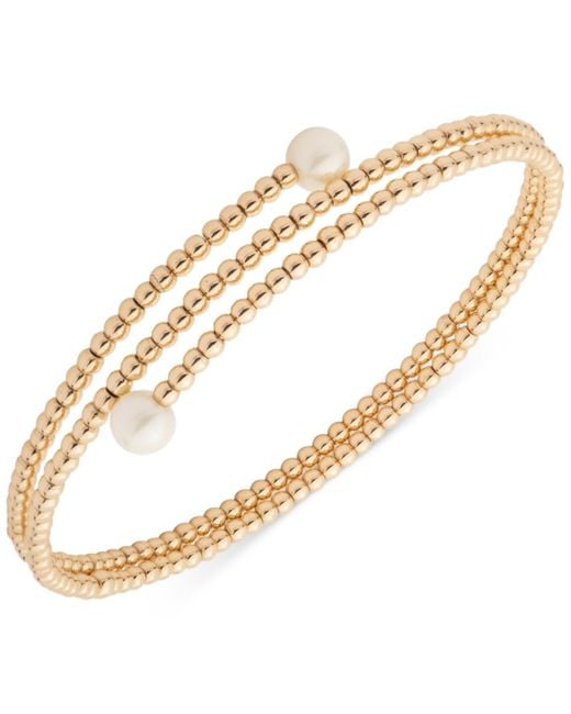 Ralph Lauren Metallic Gold-tone Imitation Pearl Wrap Cuff Bracelet