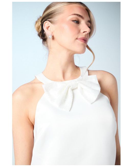 Coast White Sequin Bow Shift Bridal Mini Dress