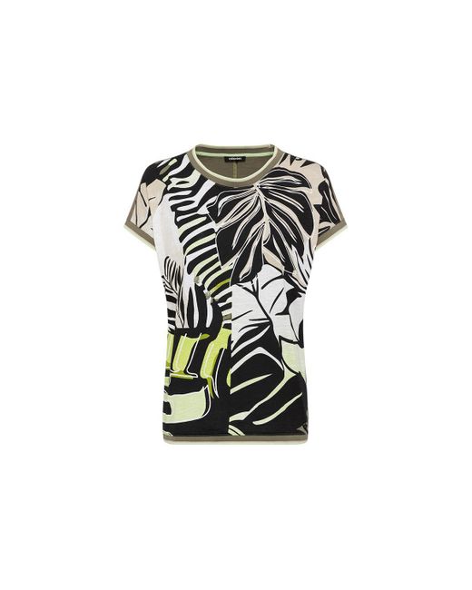 Olsen Black 100% Cotton Short Sleeve Abstract Palm Print T-shirt