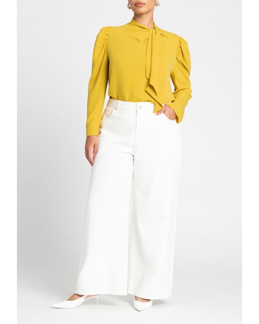 Eloquii Yellow Plus Size Drape Front Blouse