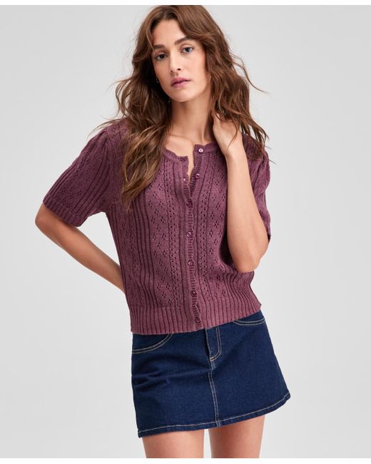 And Now This Purple Short-sleeve Pointelle Cardigan