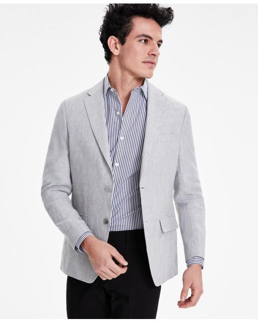 Tommy Hilfiger Gray Modern-fit Linen Sport Coat for men