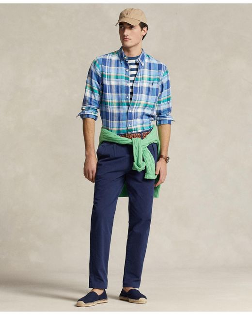 Polo Ralph Lauren Blue Classic-fit Linen Plaid Shirt for men