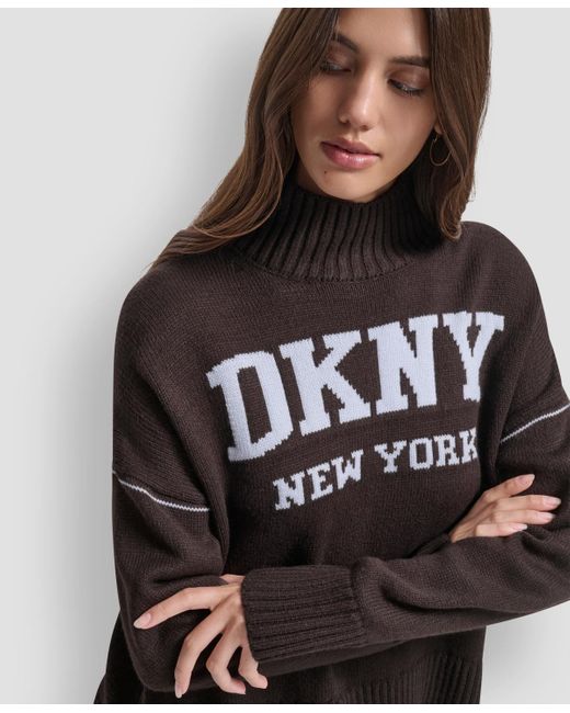 DKNY Black Intarsia Logo Turtleneck Sweater