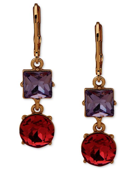 Karl Lagerfeld Red Gold-tone Stone Double Drop Earrings