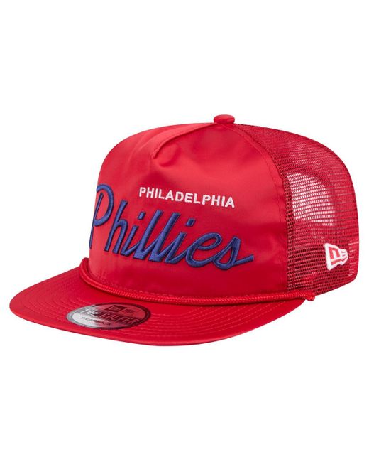 KTZ Red Philadelphia Phillies Retro Satin Script Golfer Adjustable Hat for men