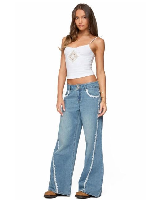 Edikted Blue Alisha Lacey Low Rise Jeans