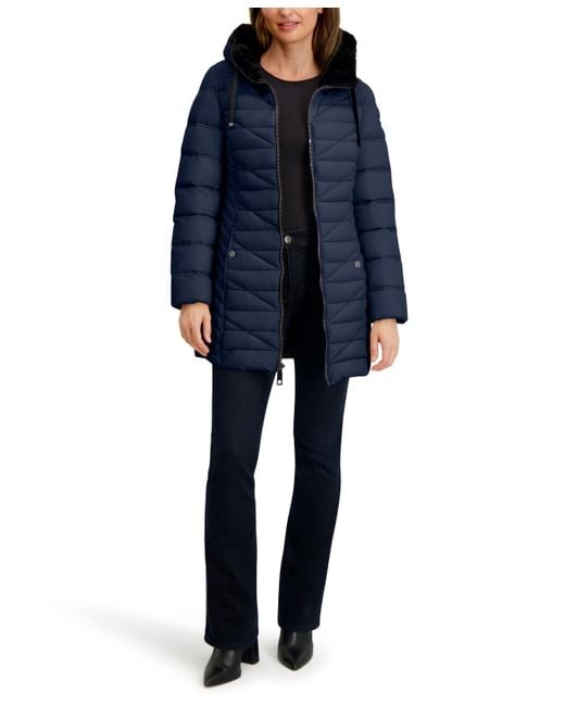 Nautica Women's Blue Faux-fur-lined Hooded Puffer Coat