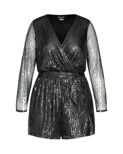 City Chic Black Plus Size Sequin Romper