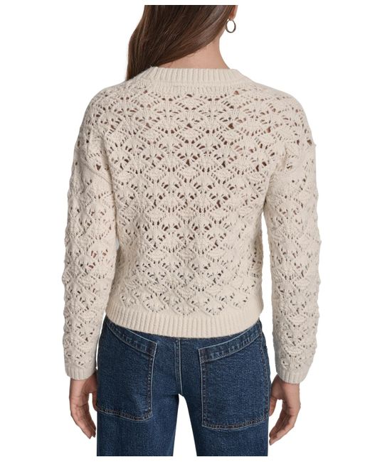 DKNY Blue Petite Pointelle Crewneck Sweater