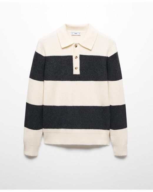 Mango Black Ribbed Striped Knitted Polo Shirt
