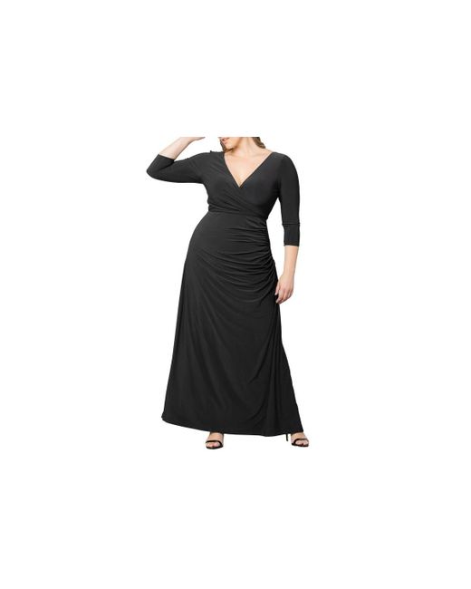 Kiyonna Black Plus Size Gala Glam V Neck Evening Gown