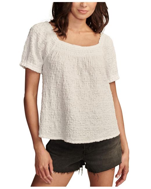 Lucky Brand White Square-neck Short-sleeve Top