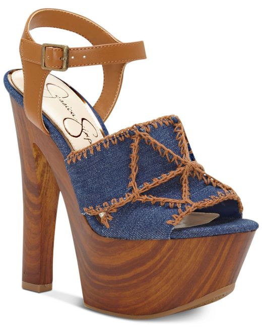 Jessica Simpson Blue Dezzie Mega Wood-platform Sandals