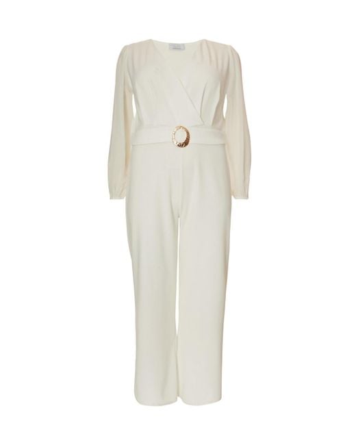 Quiz White Plus Size Chiffon Wrap Buckle Jumpsuit