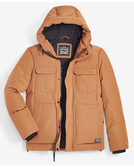 Levi's Brown Quilted Hooded Puffer Jacket for men
