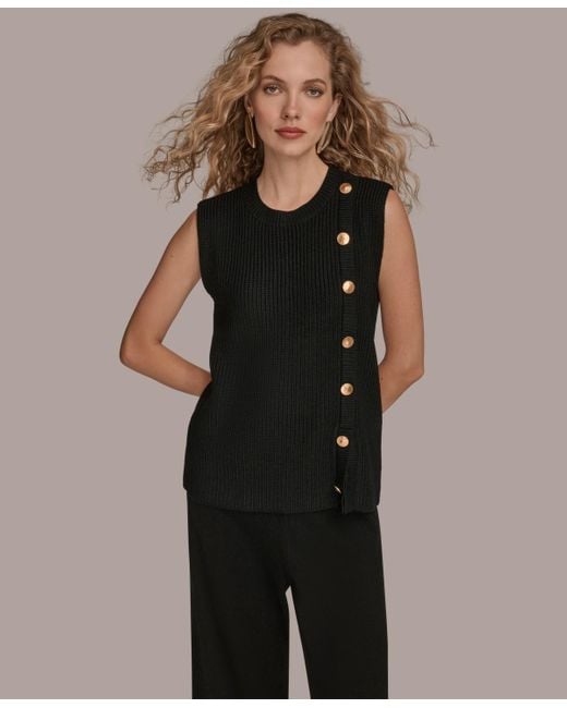 Donna Karan Black Crewneck Sleeveless Sweater