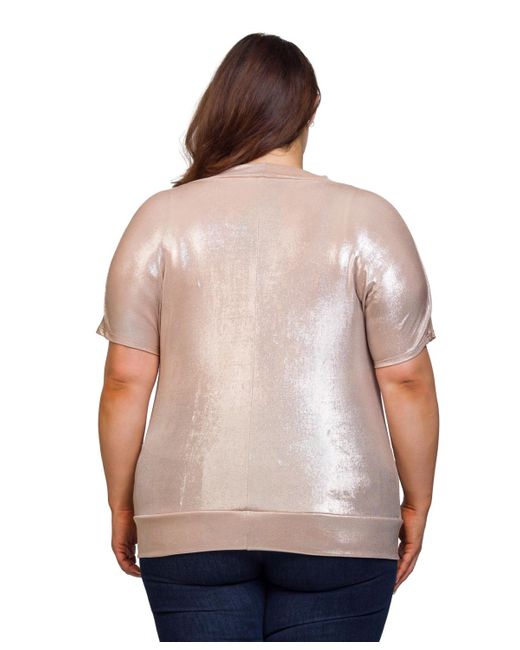 24seven Comfort Apparel Gray Plus Size Cowl Neck Short Sleeve Top