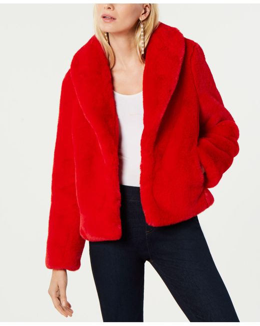INC International Concepts Red Inc Faux-fur Coat, Created For Macy's