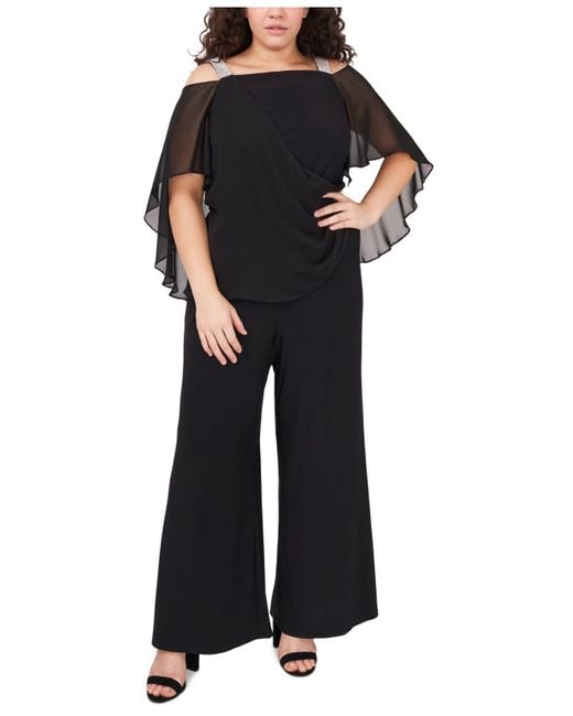 Msk Synthetic Plus Size Side Draped Cape-overlay Jumpsuit in Black | Lyst