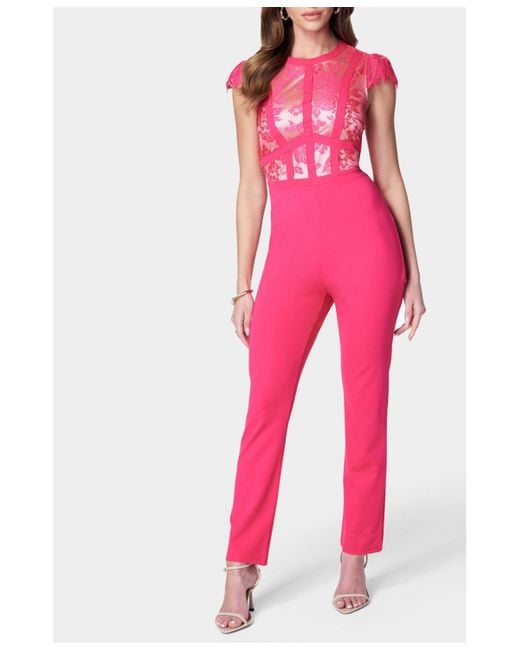 Bebe Pink Caged Lace Catsuit