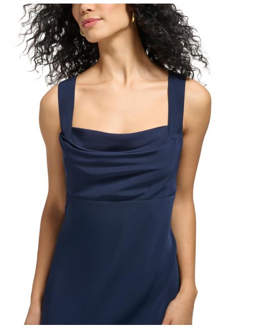 DKNY Blue Sleeveless Cowl-neck Midi Dress