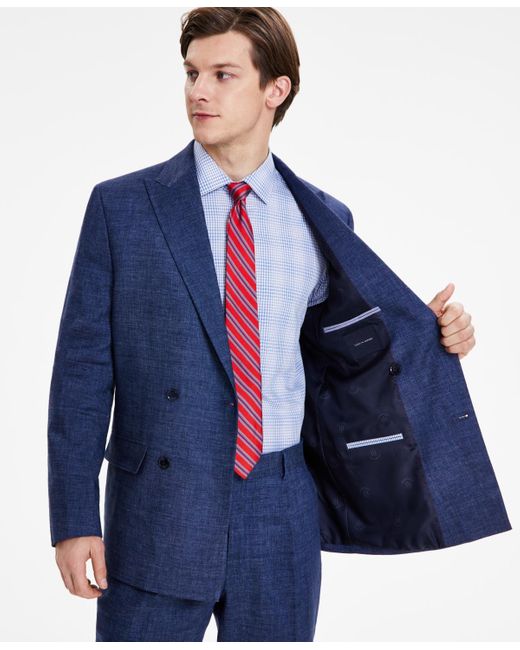 Tommy Hilfiger Blue Modern-fit Double-breasted Suit Jacket for men