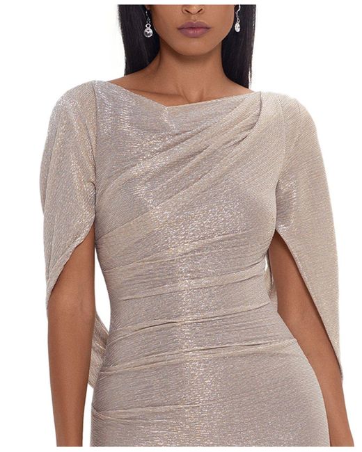 betsy and adam chiffon cape gown