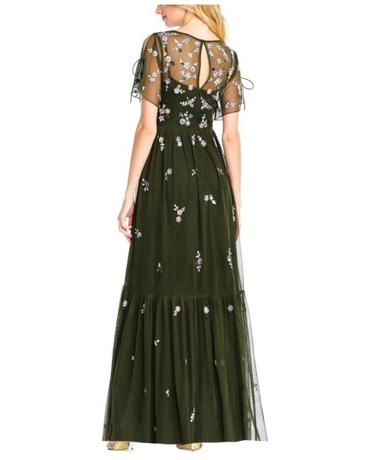 Adrianna Papell Boho Beaded Mesh Gown in Green | Lyst