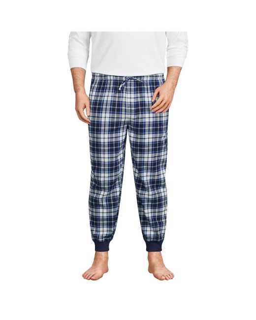 Lands' End Blue Big & Tall Flannel jogger Pajama Pants for men