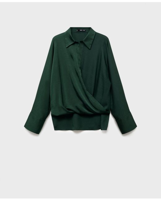 Mango Green Cross-over Satin Blouse