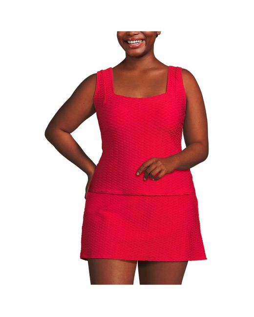 Lands' End Red Plus Size Texture Square Neck Tankini Swimsuit Top