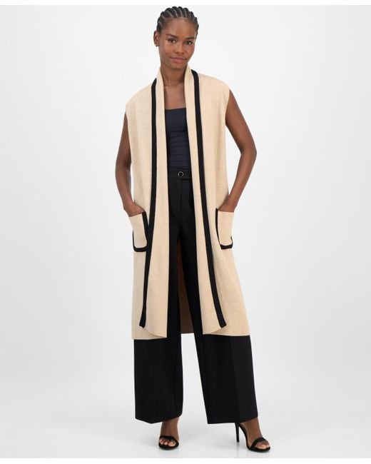 Tahari White Sleeveless Open-front Cardigan